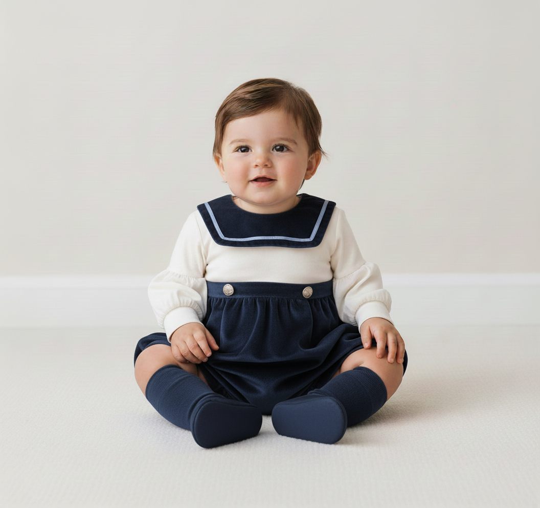 PREORDER Boys navy velvet romper - 823R