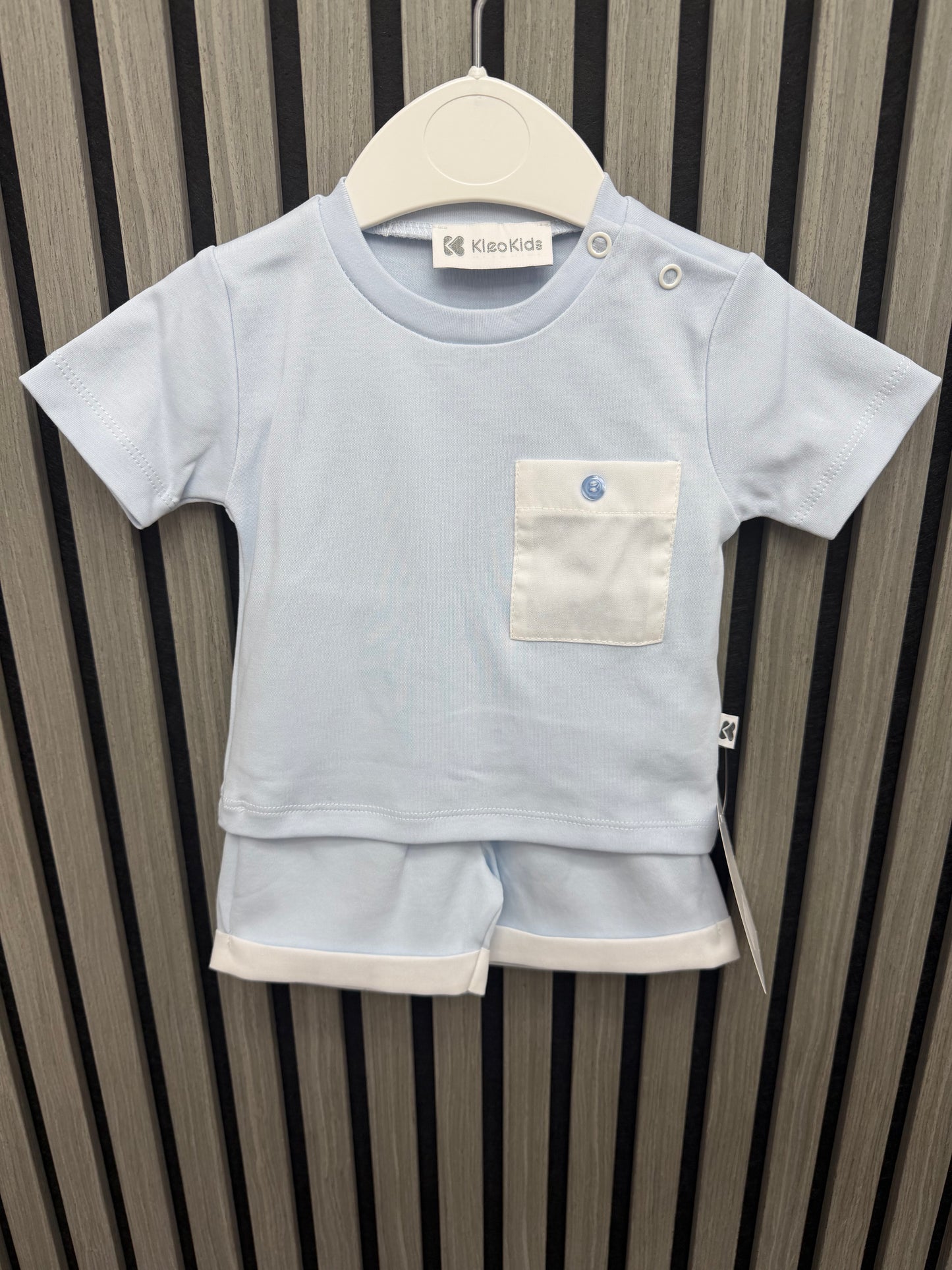 Kleo kids boys baby blue & white cotton short set