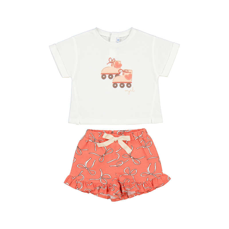 Mayoral 1205 - girls bow short set with roller skate detail
