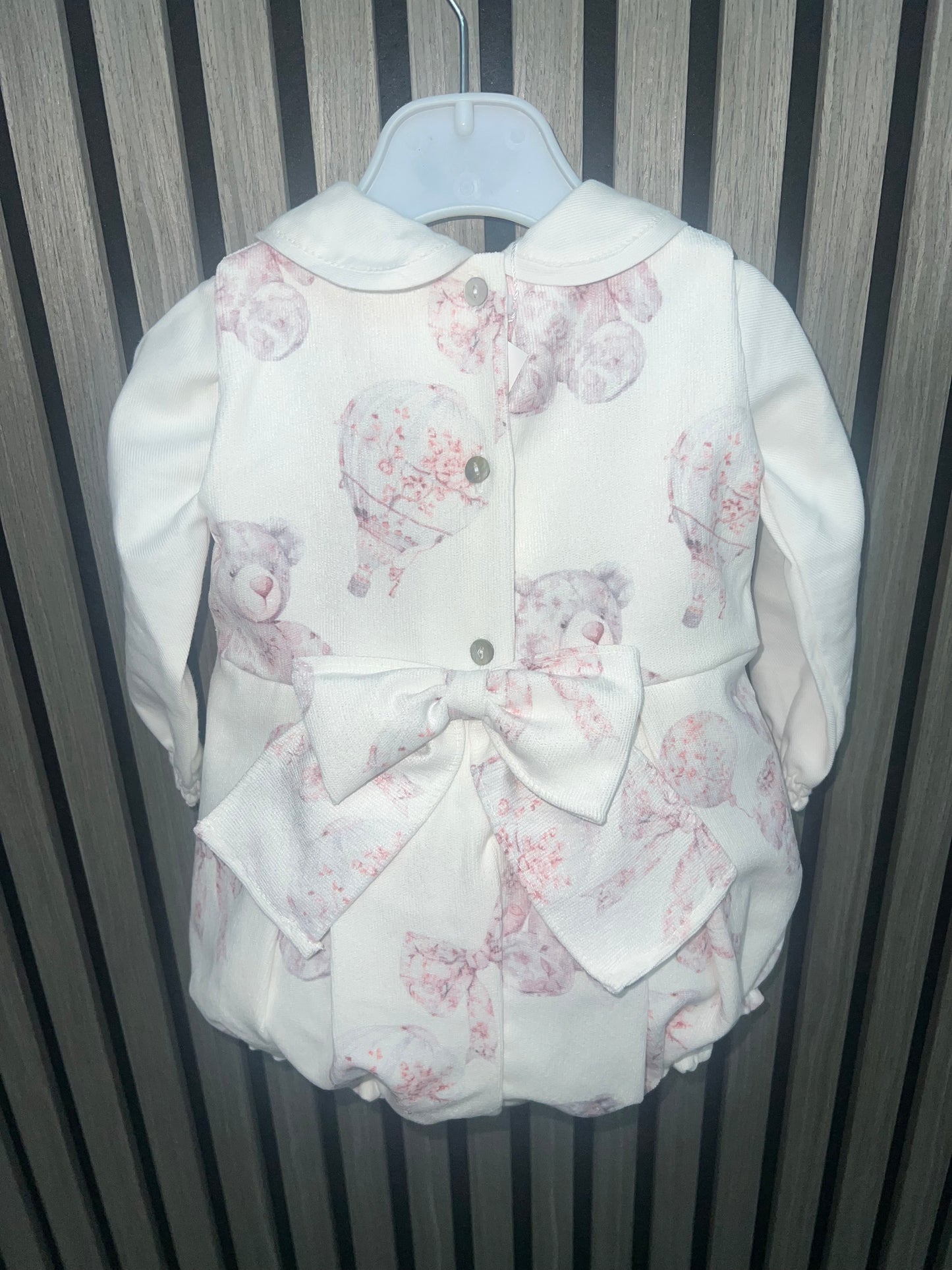 Fofettes AW25 - pink toile romper with pearl button and ivory cotton blouse