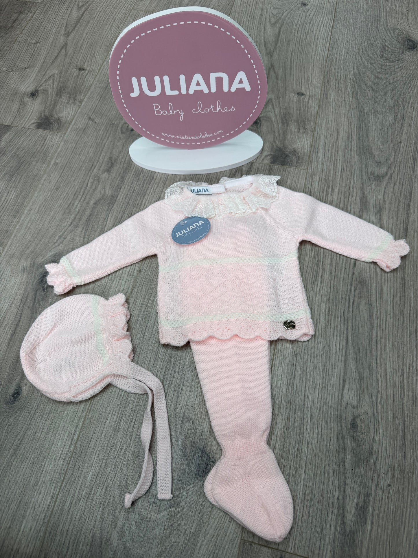 Girls pink & ivory knitted 3 piece - 26557