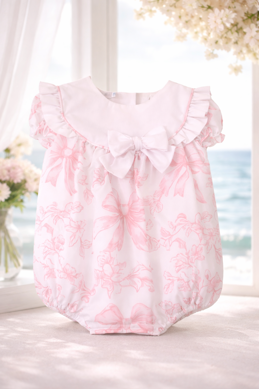 Girls bow print romper