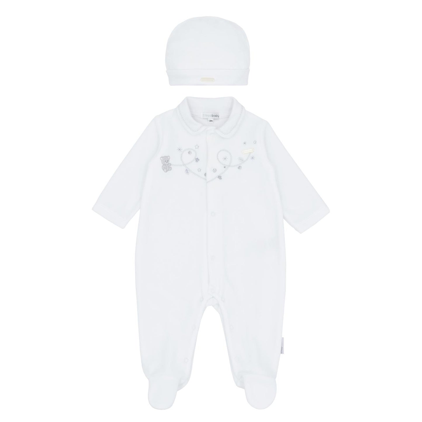 Blues baby AW25 BB2078W - White velour all in one with hat