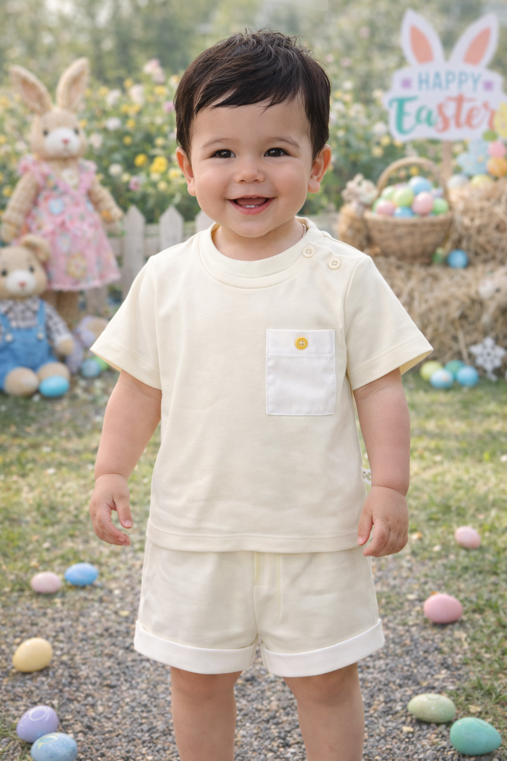 Kleo kids boys lemon & white cotton short set