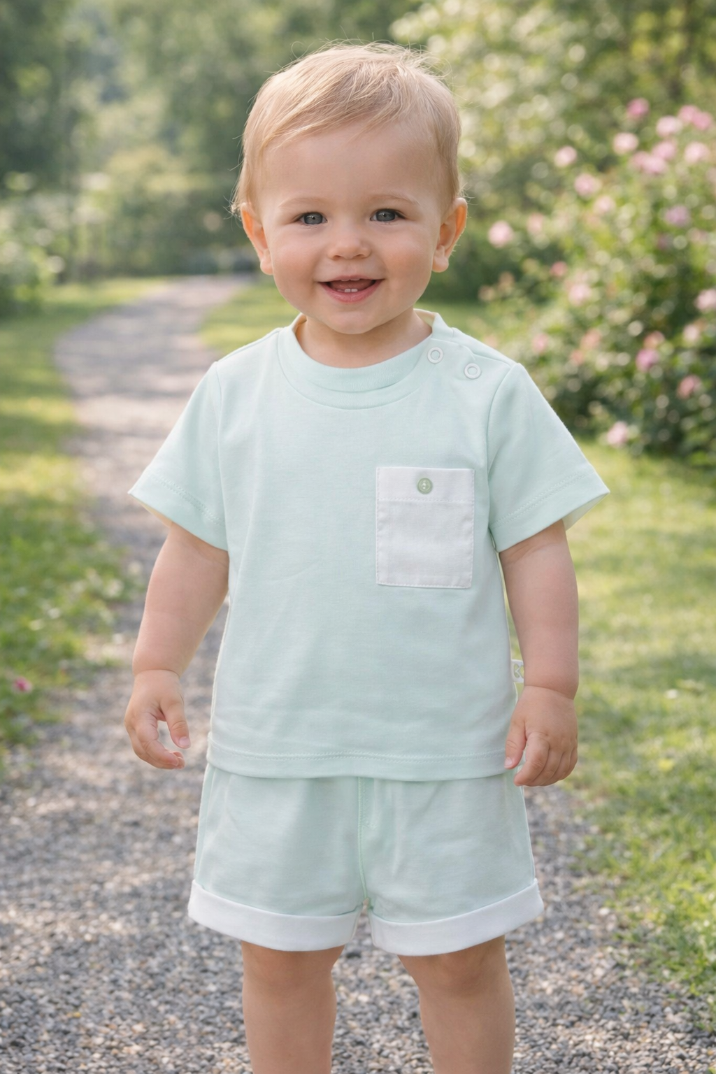 Kleo kids boys mint & white cotton shirt set (K7)