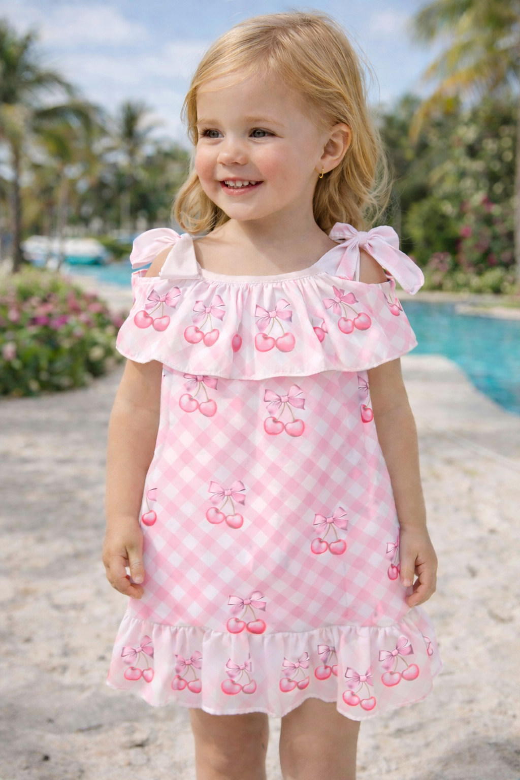 Girls pink cherry print dress