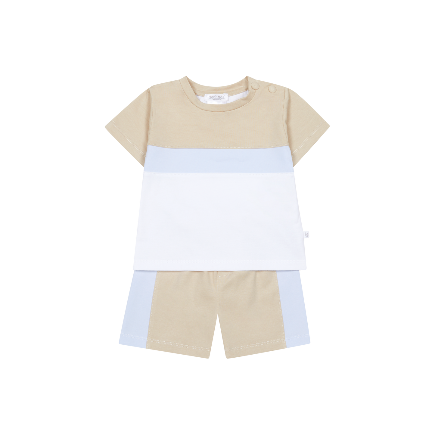 Deolinda 26731 - Steve beige, blue and white block colour short set