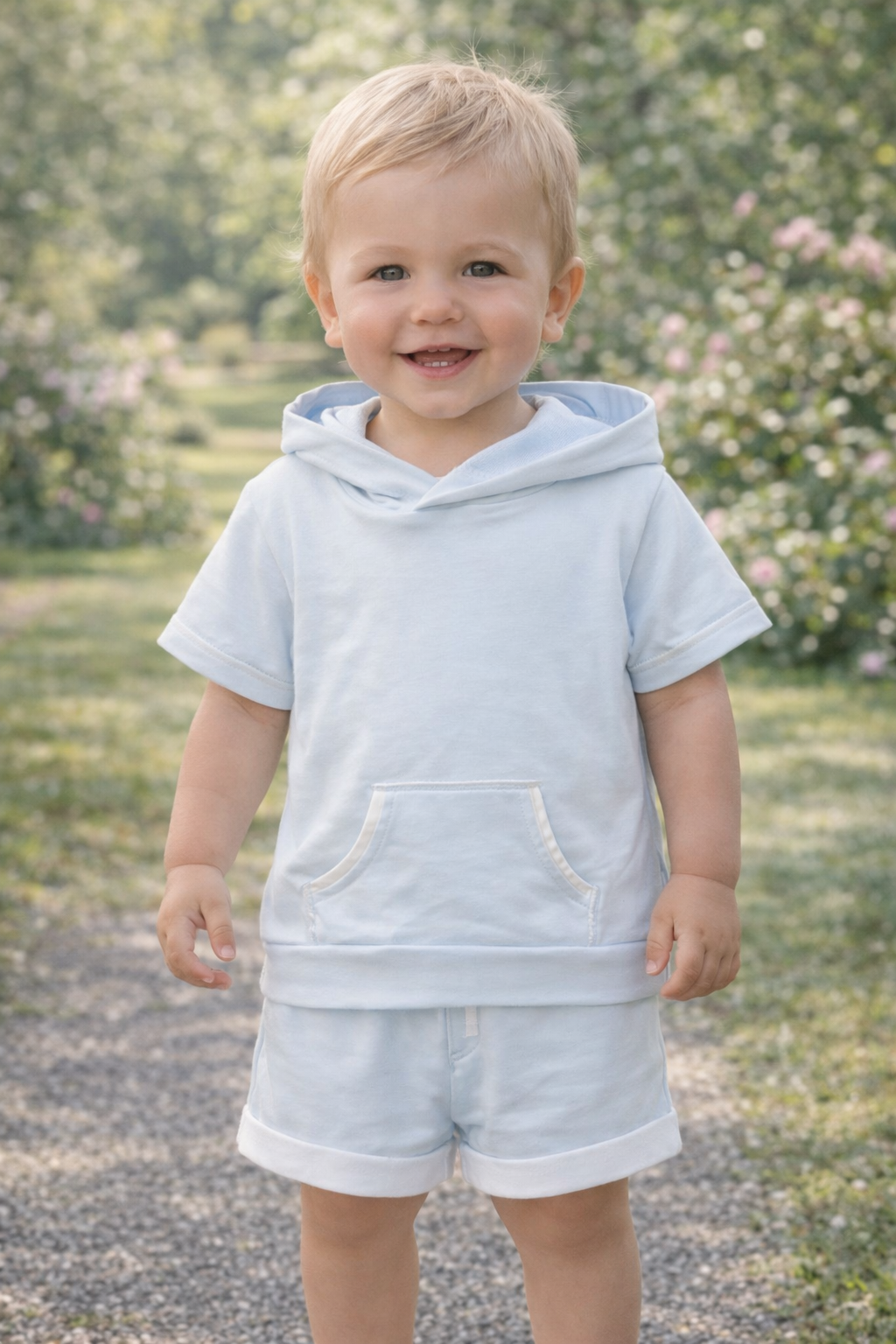 Kleo kids boys baby blue cotton hooded short set