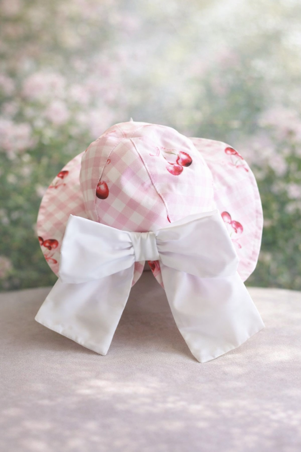 Girls pink cherry print hat