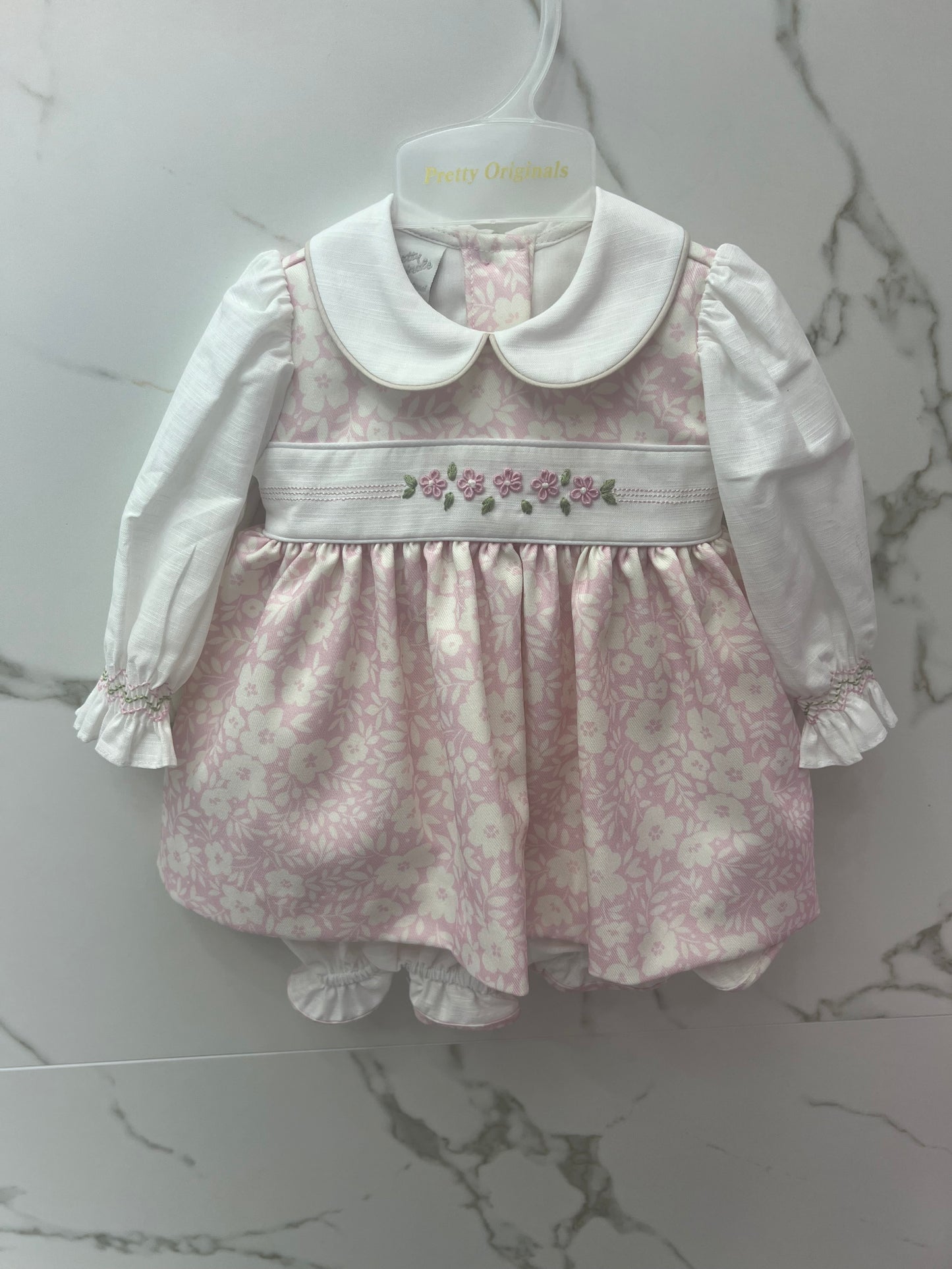 Pretty originals AW25 - pink floral baby dress & bloomers BD02347E