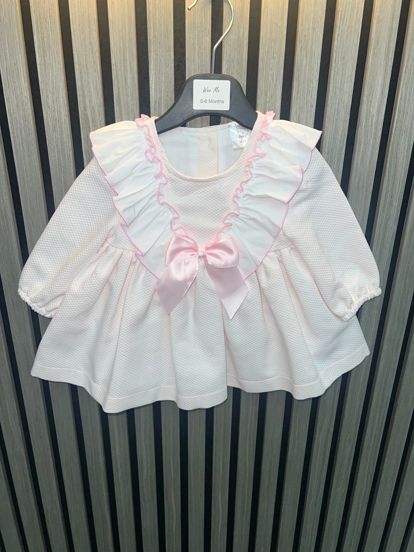 Wee me AW25 2532 - pink waffle frilly collar dress