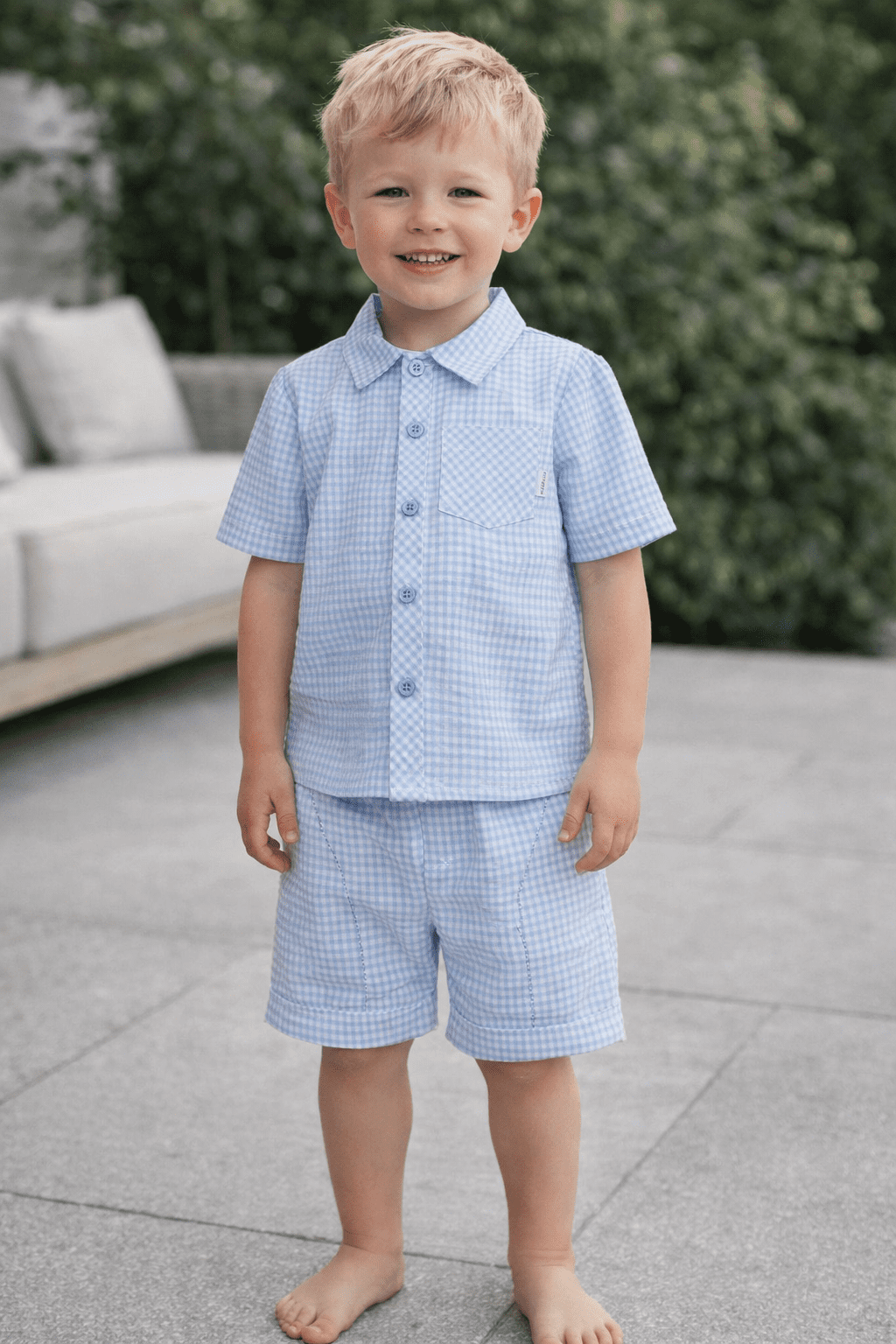 Pastels and Co Rupert blue gingham short & shirt set