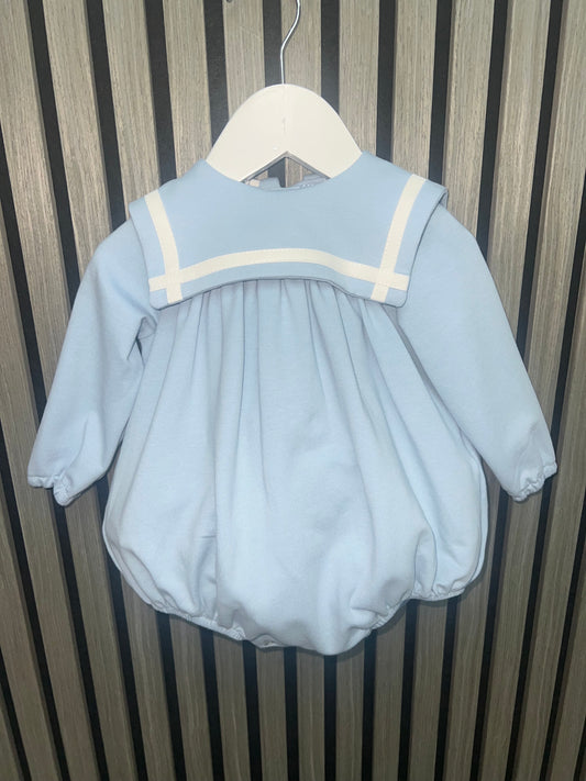 Fofettes AW25 - Pale blue romper with ivory trim
