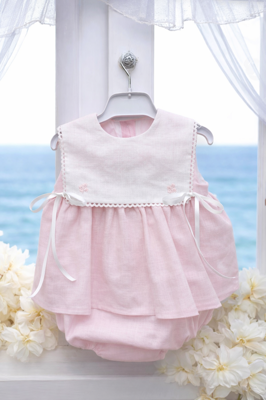 Girls pale pink crystal linen romper
