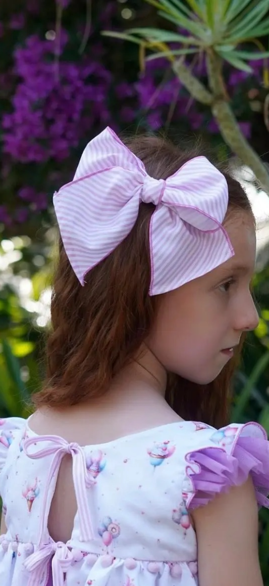 Babine girls lilac stripe hair bow - PREORDER