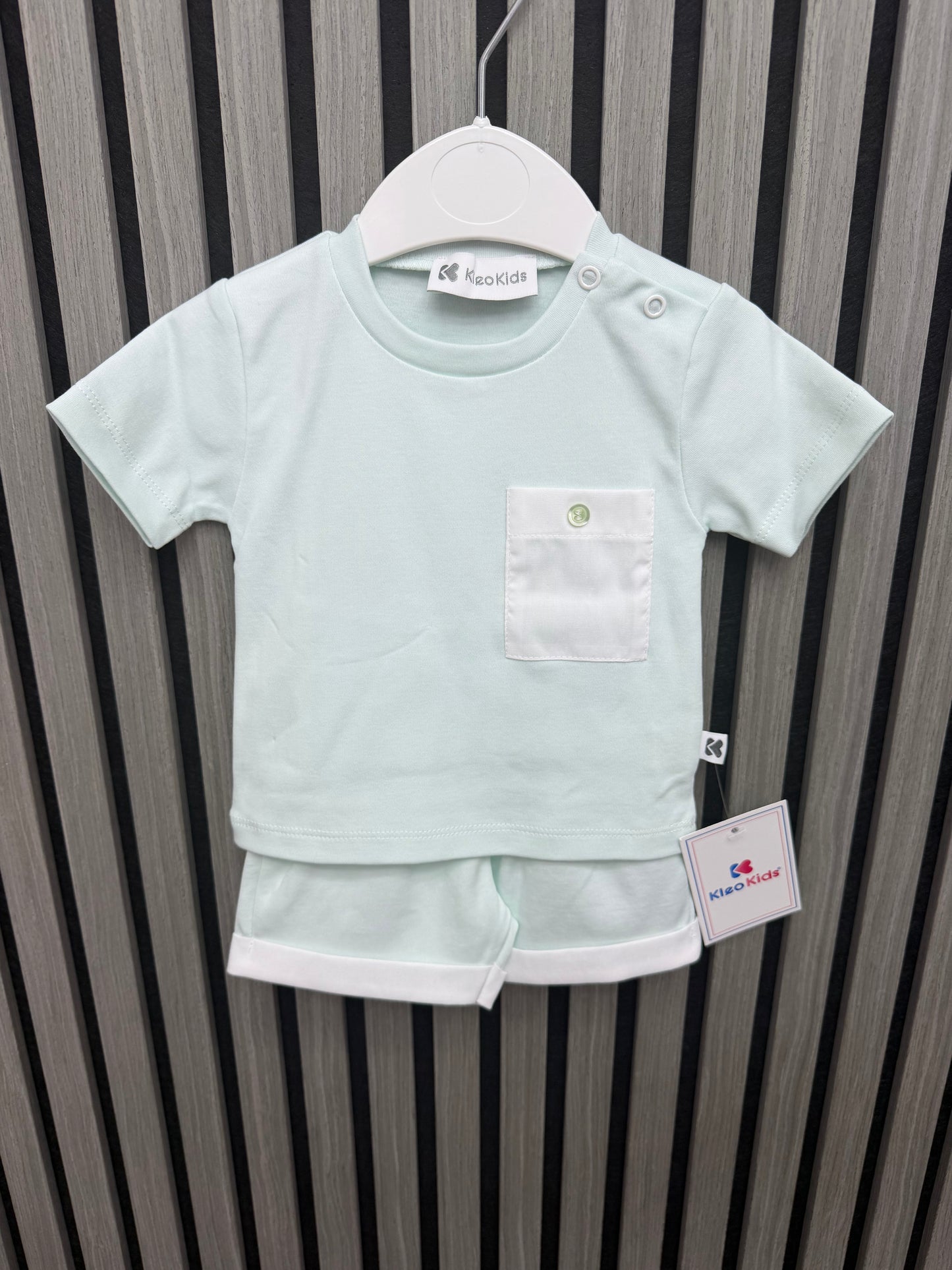 Kleo kids boys mint & white cotton shirt set (K7)