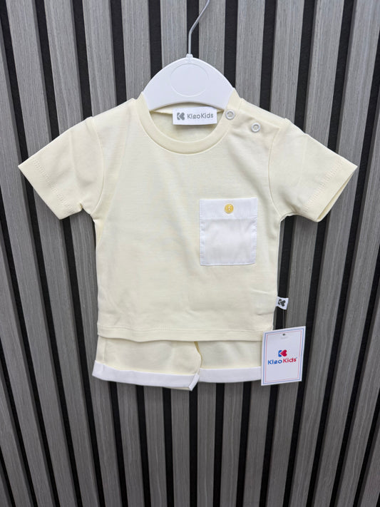 Kleo kids boys lemon & white cotton short set