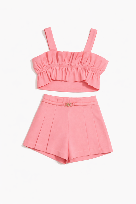 Mayoral 3025 - pink ruffle top with shorts