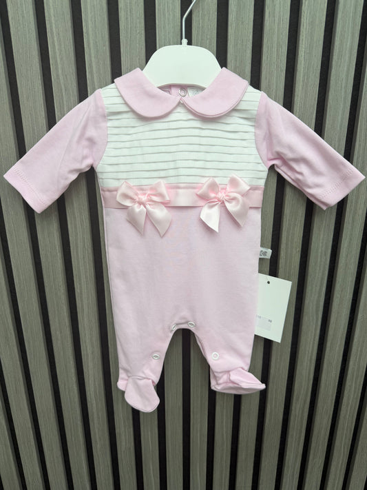 Kleo kids baby girls pink babygrow with satin ribbon