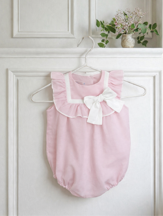 Girls pink chambray romper