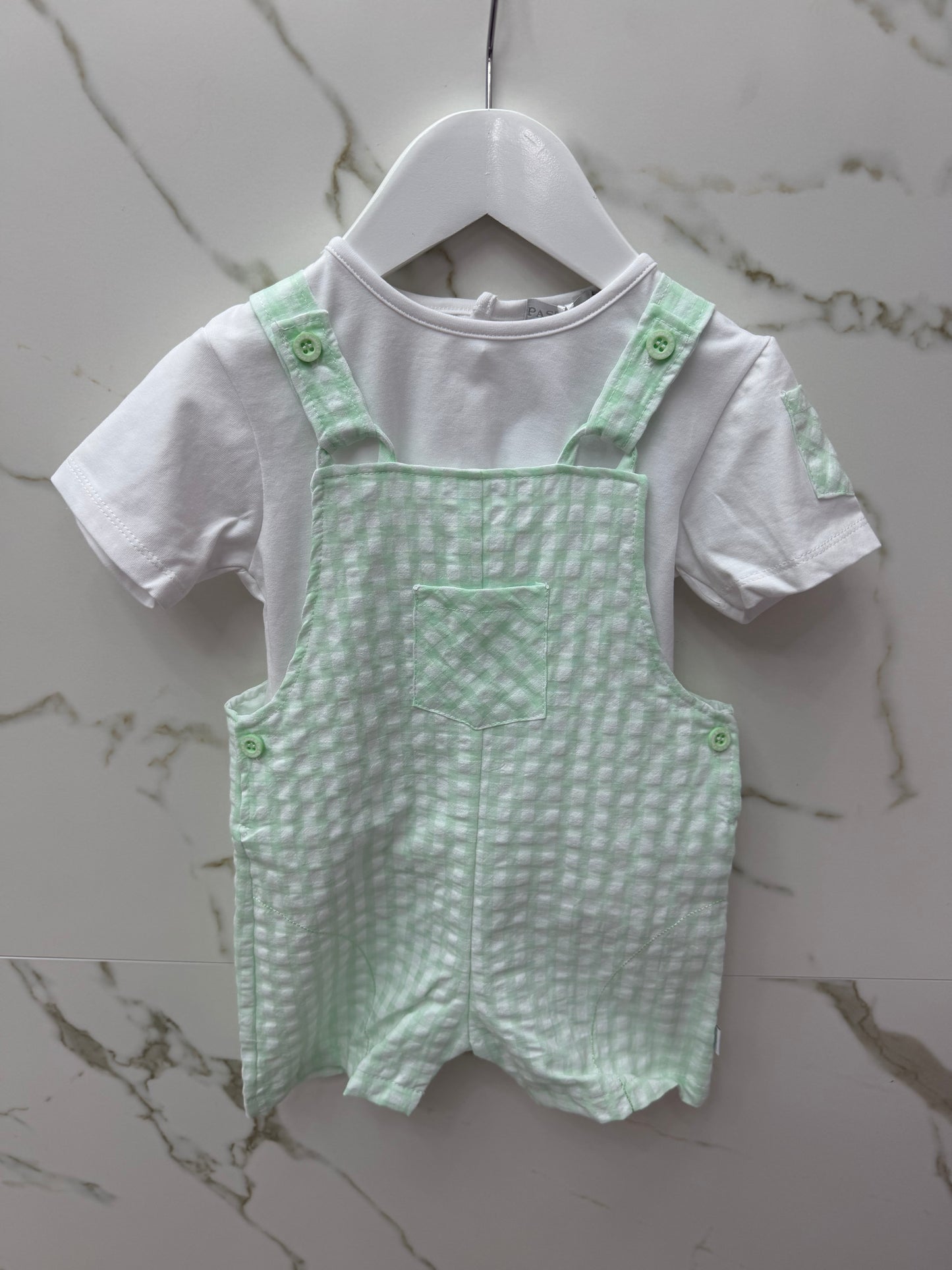 Pastels & Co Ross mint dungaree set
