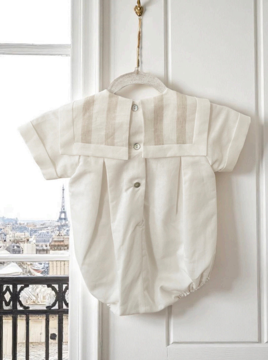 Boys cream/beige linen romper