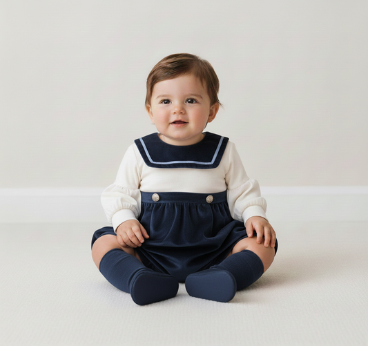 Boys navy velvet romper - 823R