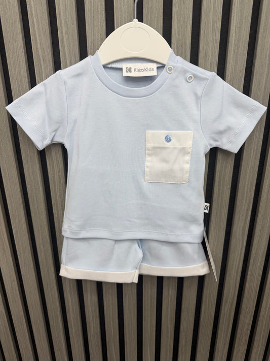 Kleo kids boys baby blue & white cotton short set