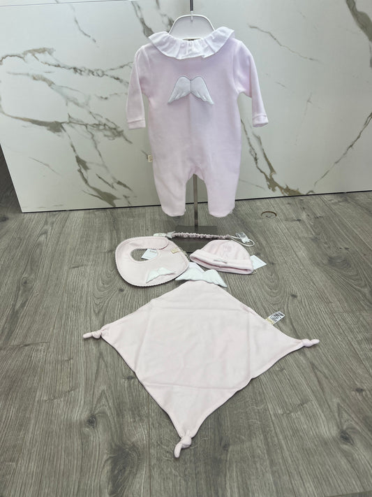 Baby gi pink velour angel wing babygrow