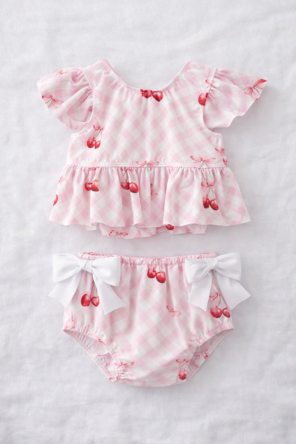 Girls pink cherry print bikini