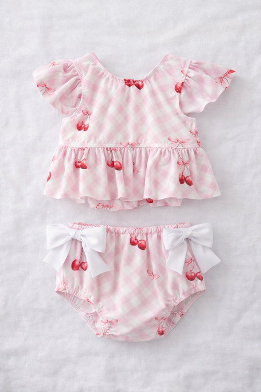 Girls pink cherry print bikini