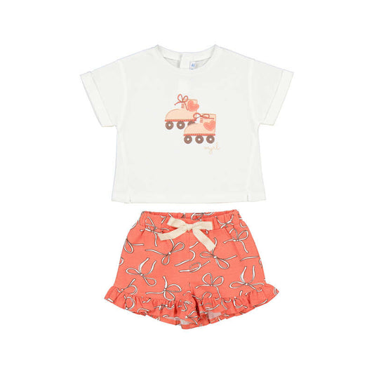 Mayoral 1205 - girls bow short set with roller skate detail
