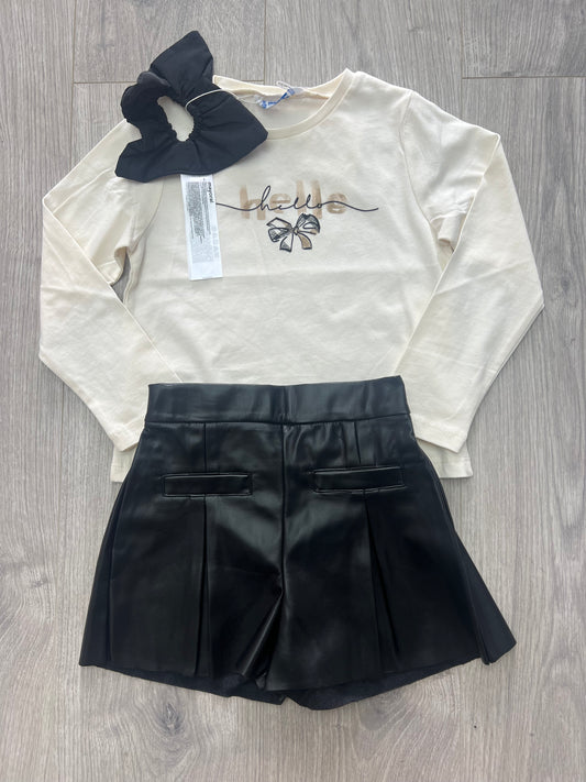 Mayoral AW25 4008 - girls black leatherette shorts & top