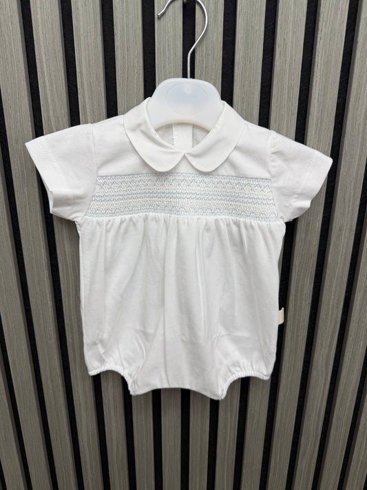 Baby gi SS26 white & blue smocked romper