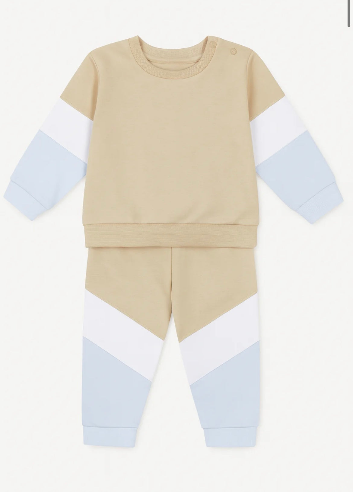 Deolinda 26905 - Steve blue, beige and white block colour tracksuit