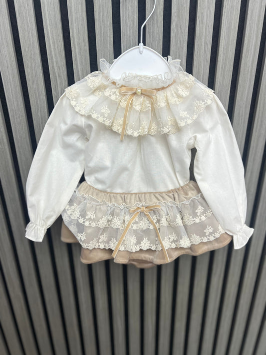 Fofettes AW25 girls beige jam pant & blouse set