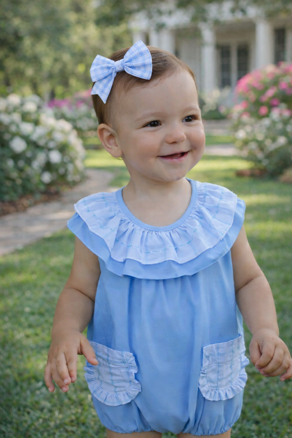 Babine baby girls blue romper - PREORDER