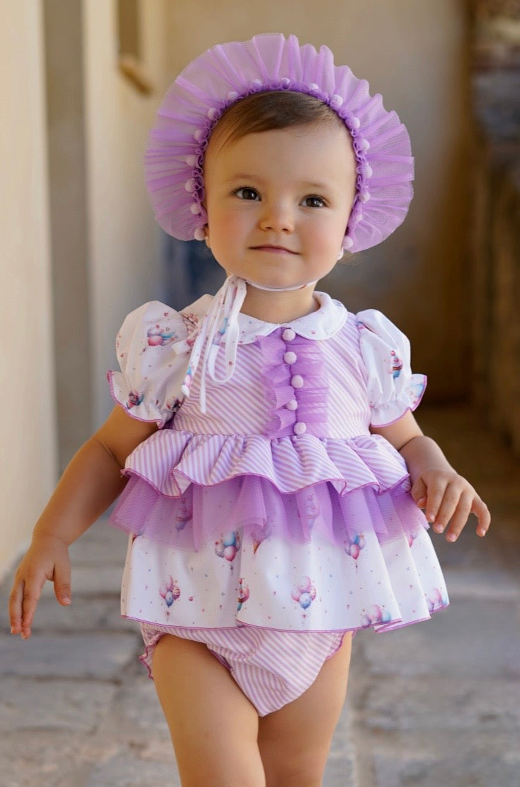 Babine baby girls tulle balloon dress & bonnet set