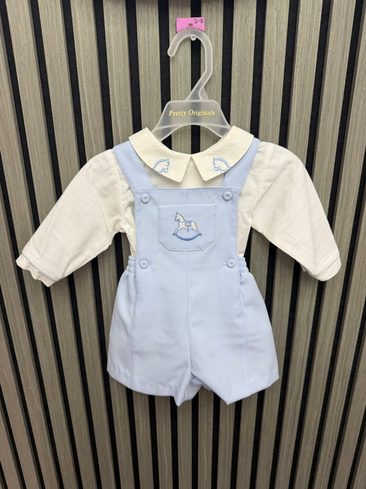 Pretty originals AW26 boys blue rocking horse dungaree set