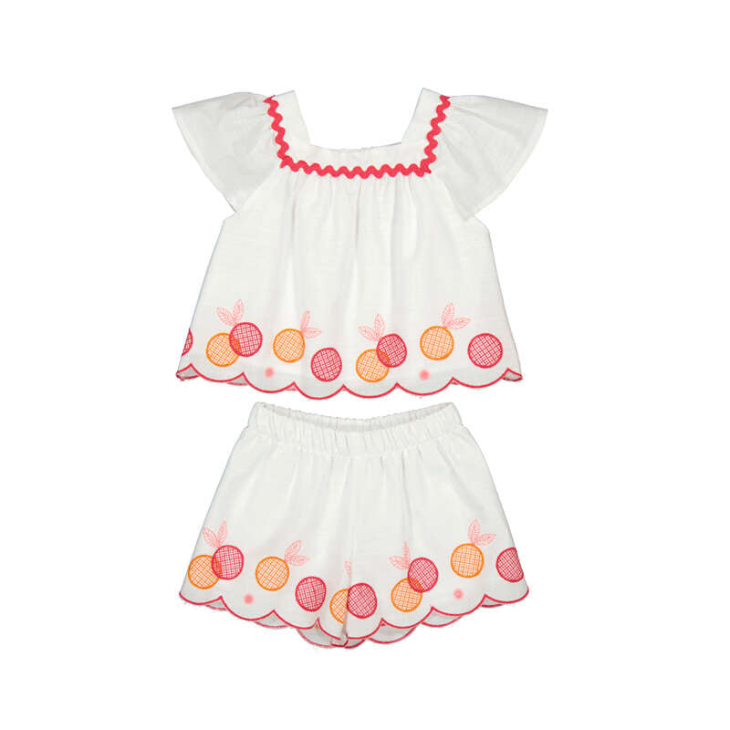 Mayoral 1214 - girls white embroidered short set