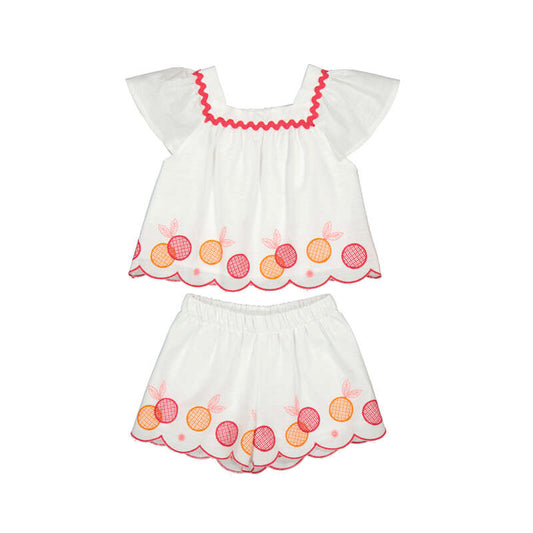 Mayoral 1214 - girls white embroidered short set