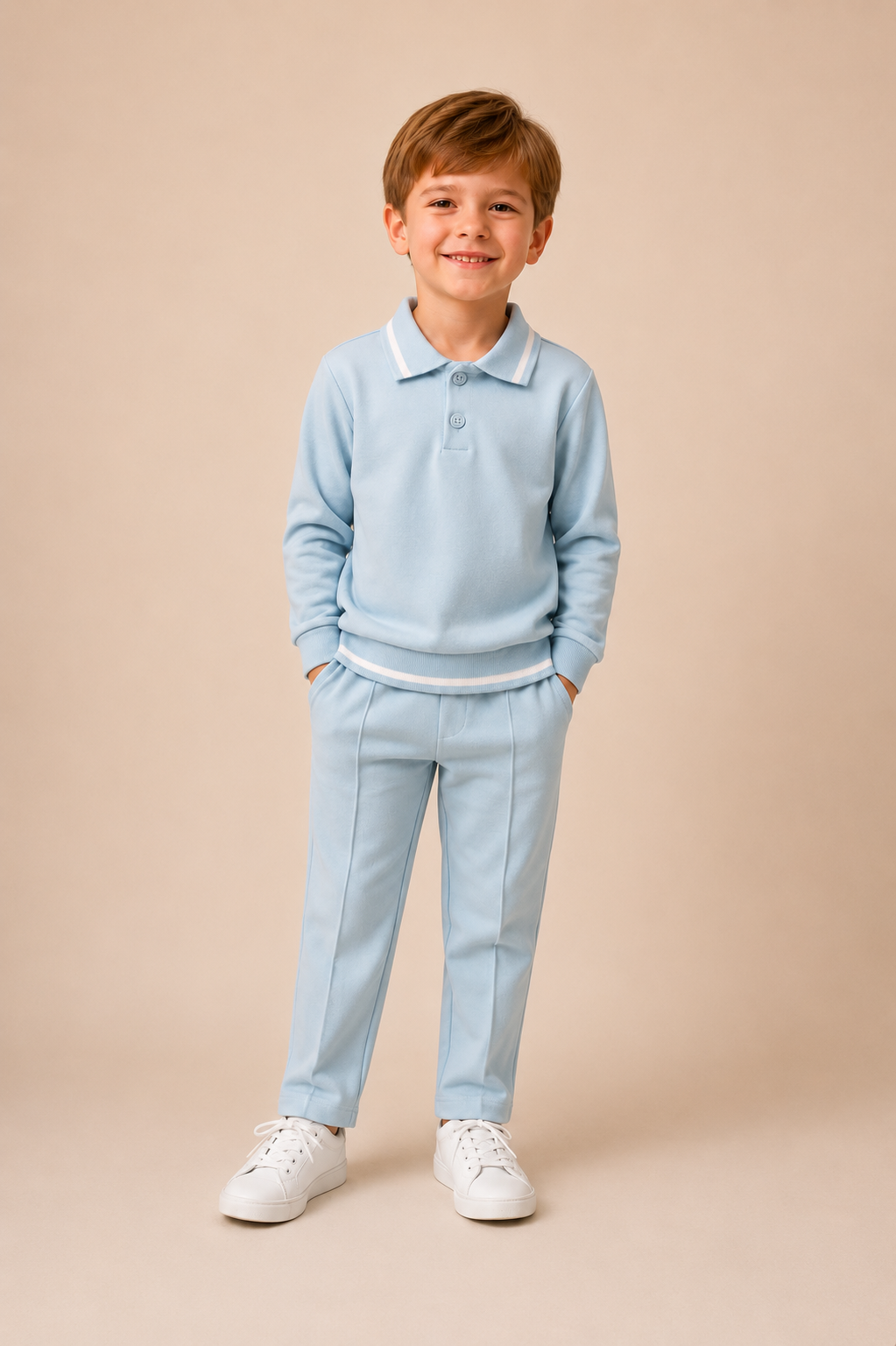 Visara AW26 boys baby blue polo & trouser set - 8895
