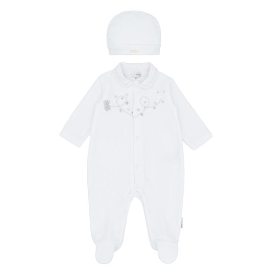 Blues baby AW25 BB2078W - White velour all in one with hat