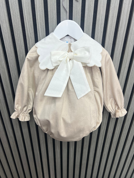 Fofettes AW25 girls beige velvet romper