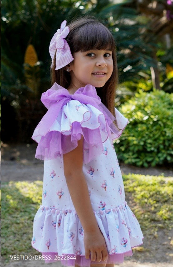 Babine girls tulle balloon print dress - PREORDER