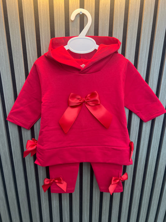 Kleo kids AW25 red hooded bow tracksuit