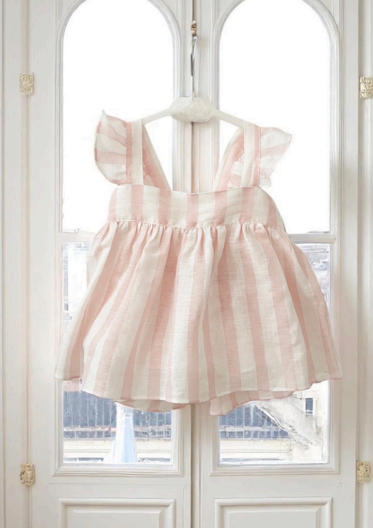 Pink stripe linen pant set