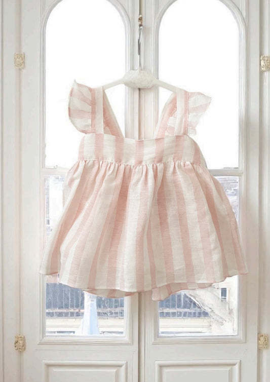 Pink stripe linen pant set