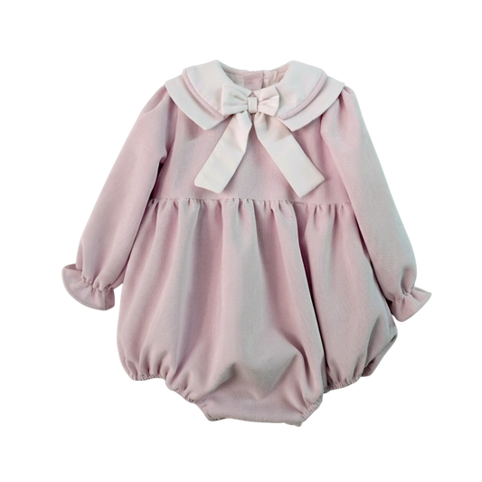 Girls pink cord bow romper - 821R