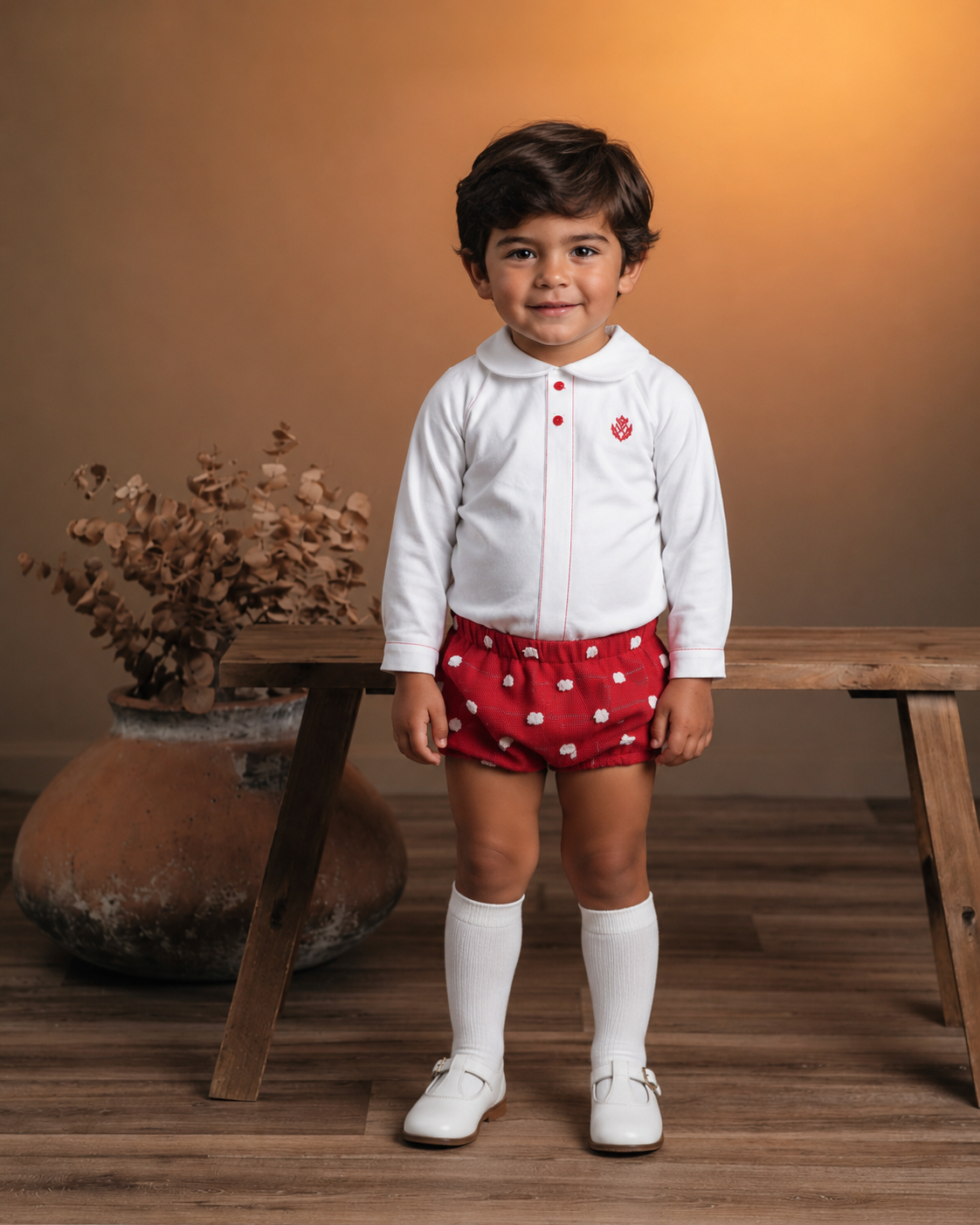 Rochy boys red textured polka dot pant set